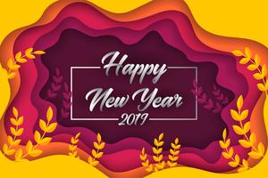 Feliz año nuevo 2019 papel colorido corte fondo de tarjetas de felicitación vector