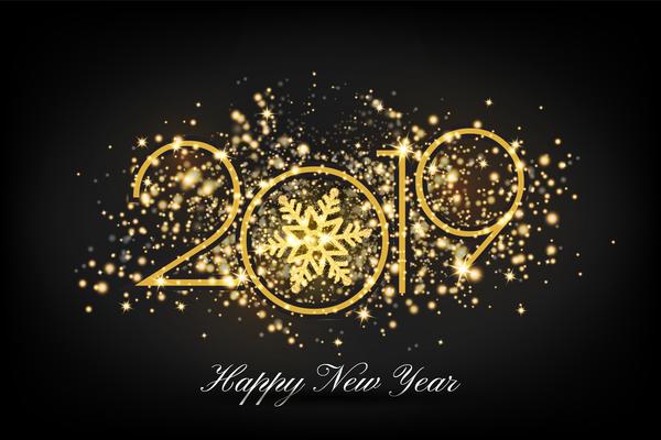 2019 Happy New Year Greeting Card Background. Vector illustratio