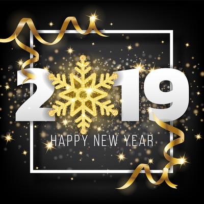 2019 Happy New Year Greeting Card Background. Vector illustratio