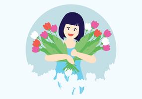 Girl With Flowers Vector