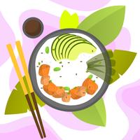 Flat Modern Poke Bowl With Salmon and Avocado Vector Illustration