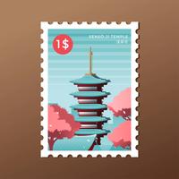 Sensoji Pagoda Tokyo Landmark Postage Stamp Template vector