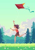 People Flying A Kite In Summer vector