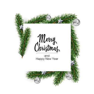Vector christmas square shaped layout background with fir branches