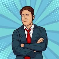 Gloomy caucasian male frowns face, looking upwards, pouting lips, being tired. Man expresses annoyance and dissatisfaction. Pop art retro comic style illustration. Internet meme vector
