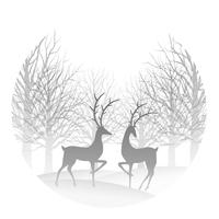 Christmas round illustration with forest and reindeer. vector