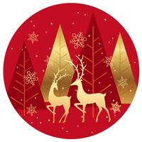 Winter forest circle background with reindeers.