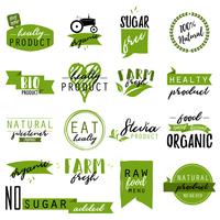 Pegatinas e insignias para alimentos y bebidas ecológicas. vector
