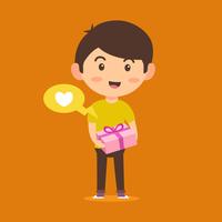 Boy holding gift vector