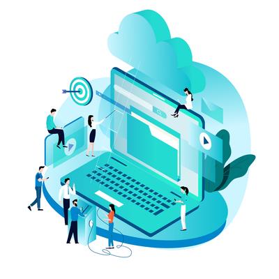 Modern isometric concept for cloud computing services and technology