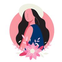 Girl with Flowers Vector Illustration