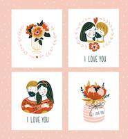 Vector illustration. Valentines day greeting cards templates with love lettering.