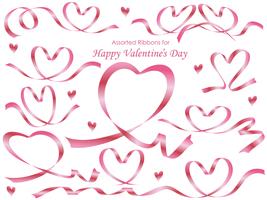 Set of pink ribbons arranged in heart shapes. vector