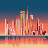 Skyline de Dubai al atardecer y atardecer