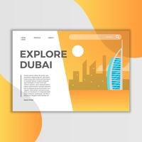 Flat Dubai Burj Al Arab Jumeirah Landing Page Vector Illustration