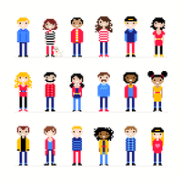 Personajes casuales pixel art vector