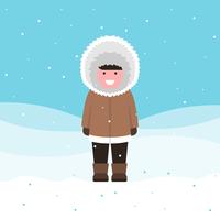 Cute Eskimo Boy Wearing Brown Furry Winter Clothes Illustration vector