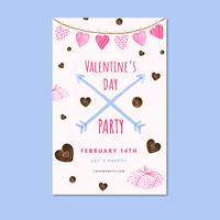Cute Valentine's Flyer With Chocolate, Hearts, Arrows And Gifts.  vector