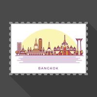 Flat Modern Bangkok's Landmarks In Stamp Vector Illustration