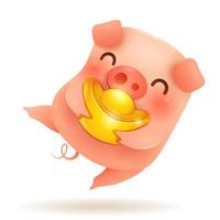 The Little Pig with Chinese gold - Ingot. vector