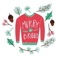 Cuter Sweater With Lettering, Leaves And Nuts vector