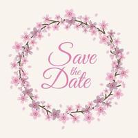 Flat Save the Date Cherry Blossom Frame Vector Illustration