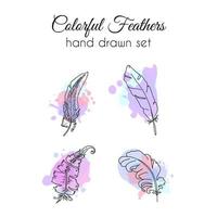 Vector feathers set. Hand drawn ethnic elements. Sketchy feather.