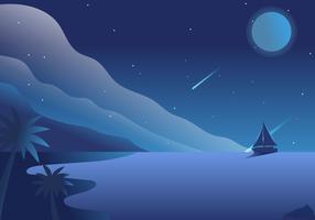 Night View Ocean Vector Background Illustration