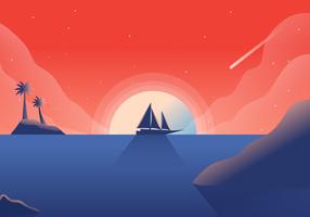 Sunset View Ocean background vector Illustration