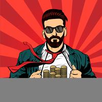 Hipster barba hombre empresario pop art vector