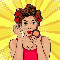 Girl Putting on Makeup Pop Art Style vector