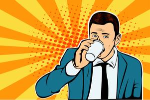 Businessman drinking Cup of coffee looking sideways vector