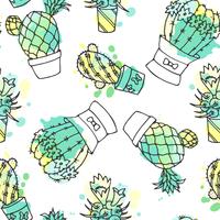 Colorful background with watercolor splashes succulent collection vector