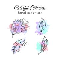 Vector feathers set. Hand drawn ethnic elements. Sketchy feather.