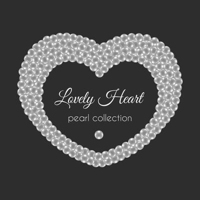 Pearl heart. Vector frame in heart shape. White pearls design.