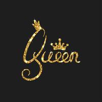 Queen golden text for card. Modern brush calligraphy. vector