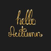 Hello Autumn golden text for card. Modern brush calligraphy. vector