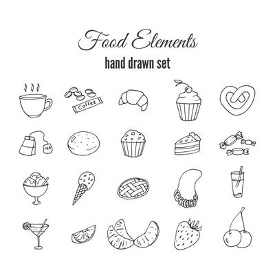 Hand drawn sweet pastry set