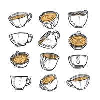Boceto dibujado a mano de una taza de café en cualquier posición vector