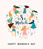 Día Internacional de la Mujer. Plantilla de vector con mujeres lindas.