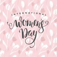 Día Internacional de la Mujer. Plantilla de vectores con flores y letras