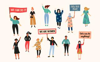 International Womens Day. Vector illustration with women different nationalities and cultures.