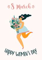 Día Internacional de la Mujer. Plantilla de vector con mujer linda.