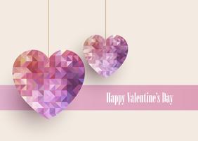 Valentine's Day background with low poly hearts  vector