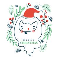 Cute Santa Claus Smiling with Leafs Around. vector
