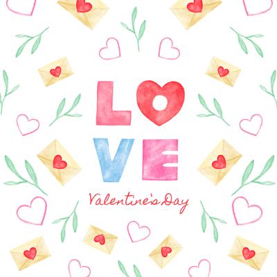 Cute Lettering About Love With Love Letter, Leaves And Heart.