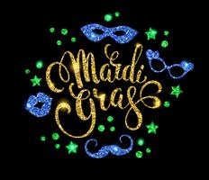 Mardi Gras. Glittering lettering design for Banners, Flyers, Pla vector