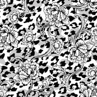 Eclectic fabric seamless pattern. Animal background with baroque ornament. vector
