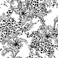 Eclectic fabric seamless pattern. Animal background with baroque ornament. vector