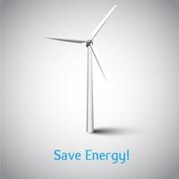 ¡Ahorra energía! Ilustración de vector con turbina eólica y hierba